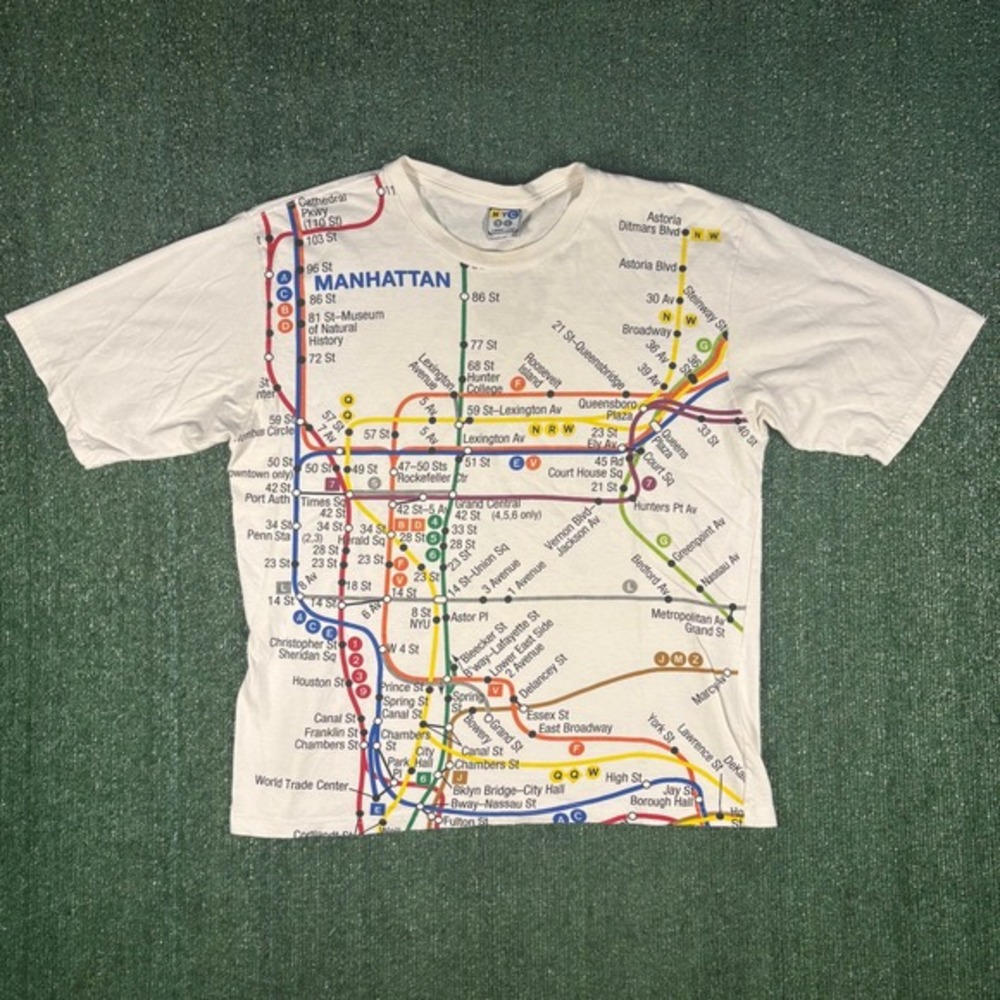 NYC‎ Subway Line T-Shirt Mens XXL White Good Manhattan Map Graphic Tee